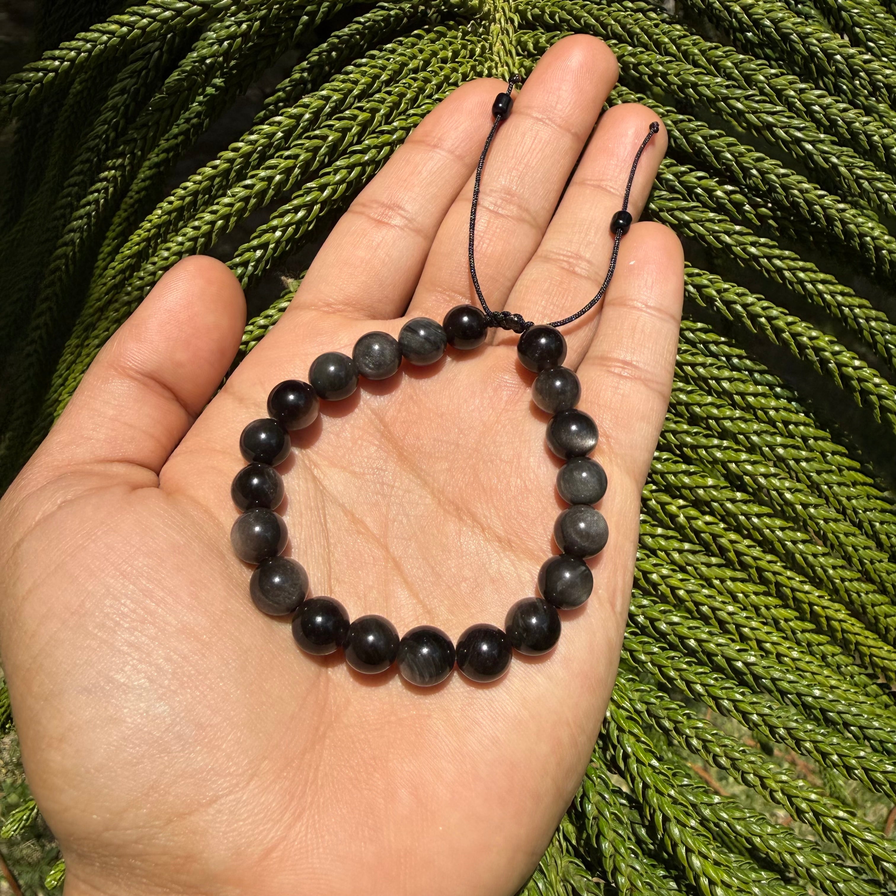 Pulsera de Obsidiana Plateada